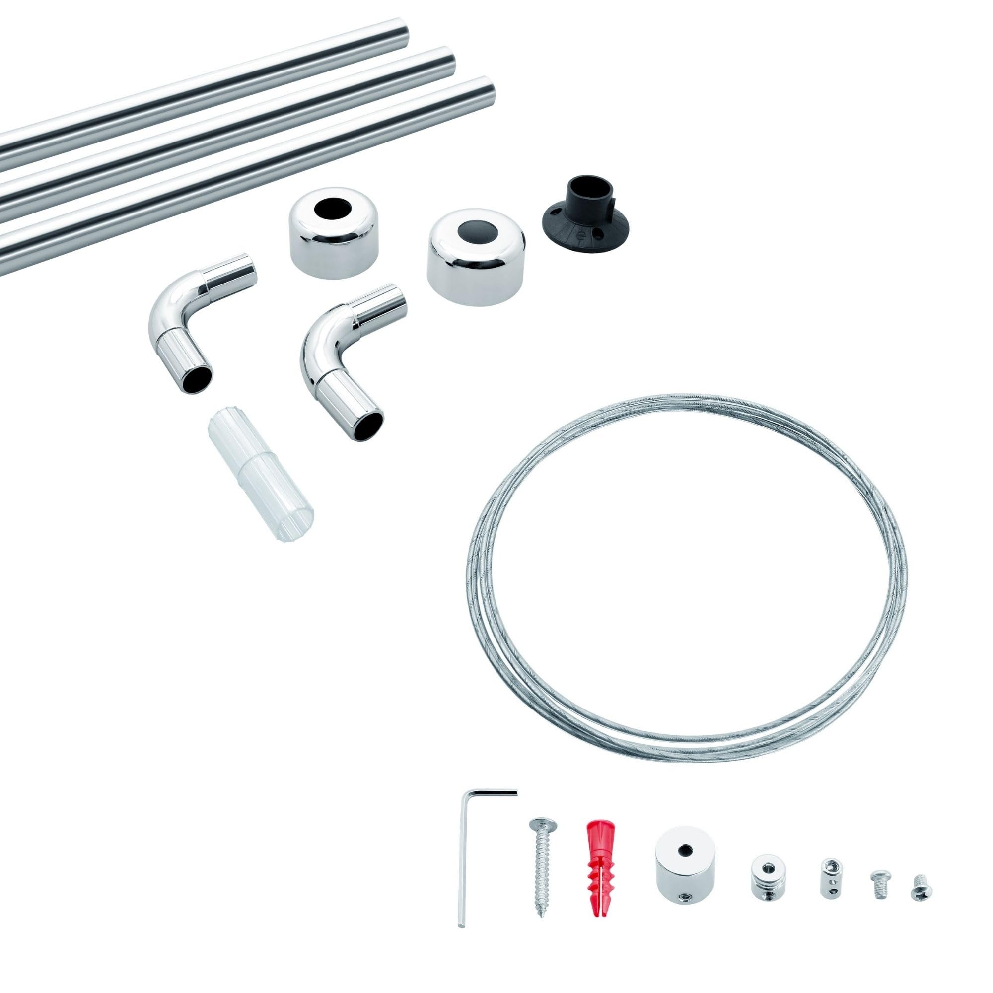 Barra de Cortina de Ducha Angular Universal en L y U – Asta para Ducha y Bañera en Aluminio Antioxidante – Incluye Soporte de Techo (1,50 m) Ajustable