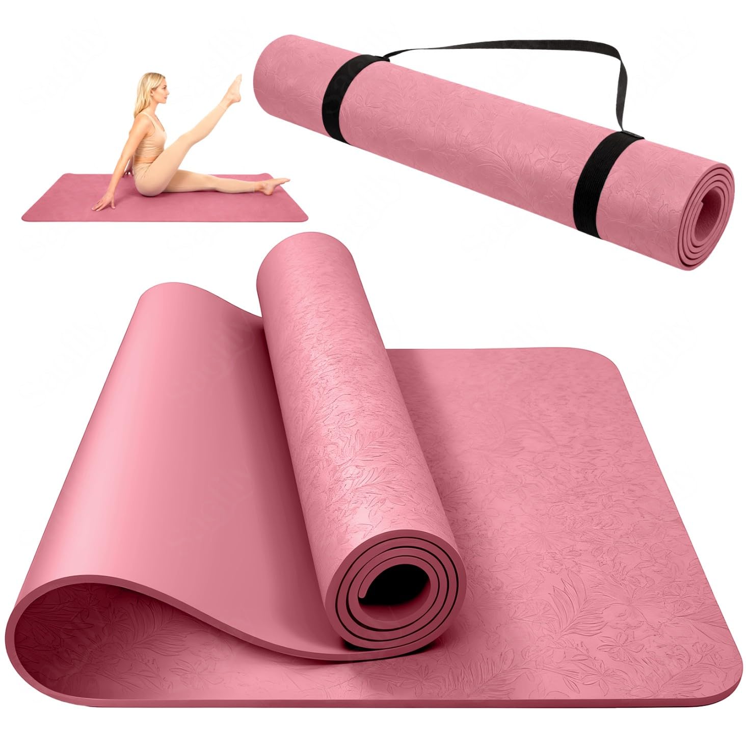 SAOFILY Tapete de Yoga Antideslizante 183 x 61 CM, Grueso 6mm Mat para Ejercicio Pilates Mat Ecologico, Incluye Correa de Transporte, Portátil Tapete Colchoneta para Pilates, Gym, Estirar y Yoga (Patrón de Flores)