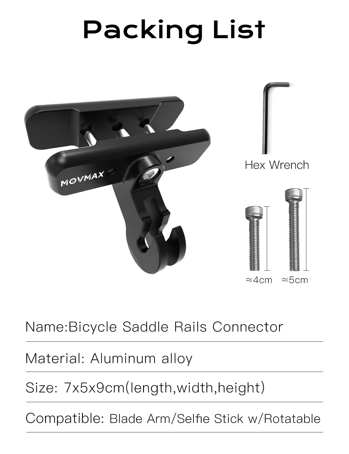 MOVMAX Bicycle Saddle Rails Connector, Compatible with Invisible Carbon Fiber Selfie Stick/Blade Arm for Insta360 X5/X4 /X3,Action Bike Seat Camera Mount,Insta360 Bike Accessories Shooting System