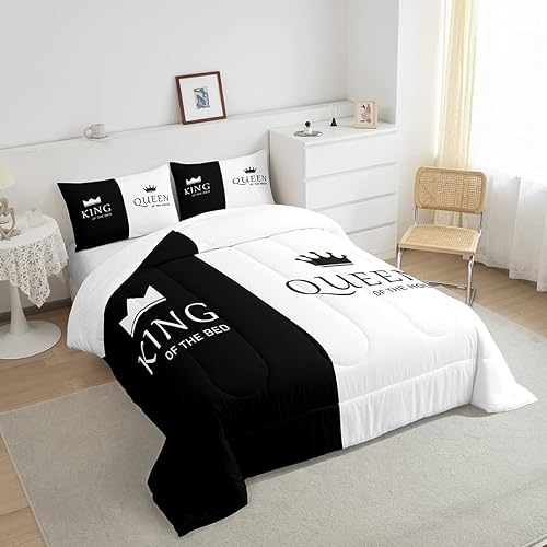 Miniatura 4 de Feelyou Juego de edredón de corona Queen y King, para él y ella, juego de ropa de cama a juego para parejas, amantes del día de San Valentín, juego