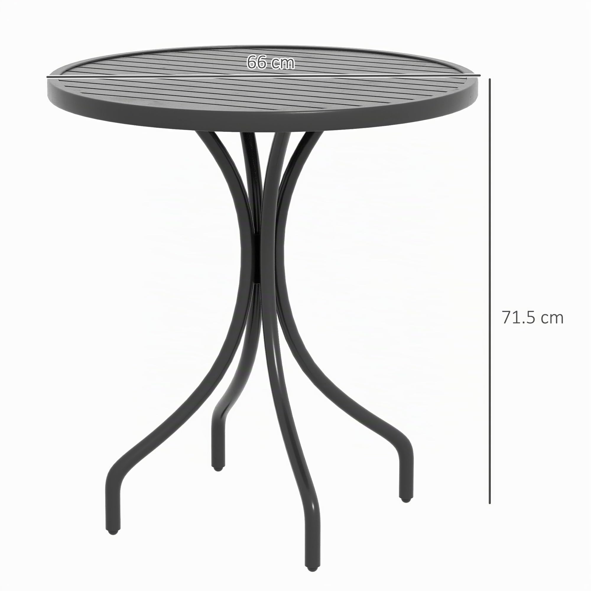 Outsunny Tavolo da Giardino Rotondo Ø66cm, Tavolo da Esterno, Nero | in Acciaio, Piano a Doghe, per Balcone e Terrazza