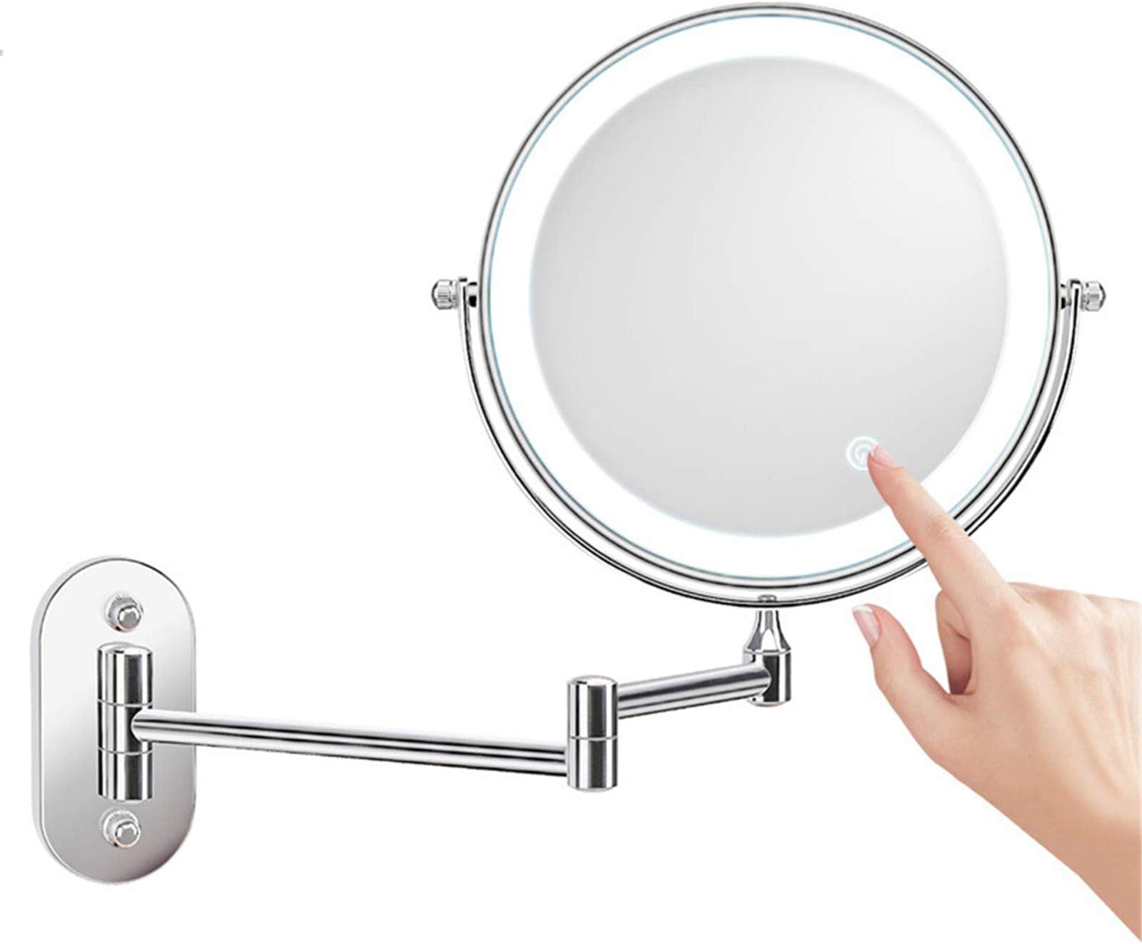 SkiNfdTouch Dimming LED Makeup Mirrors,8 inch Double Sided Illuminated Wall Mounted Folding Bathroom Cosmetic Mirrors,3X,5X,7X,10X Magnification,5X