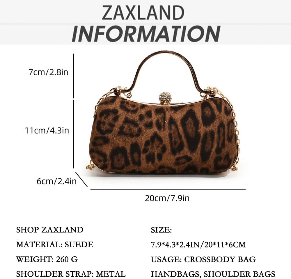 Leopard Evening Handbag with Chain Top Handle Vintage Cheetah Print Clutch Evening Purse Small Leopard Tote Purse