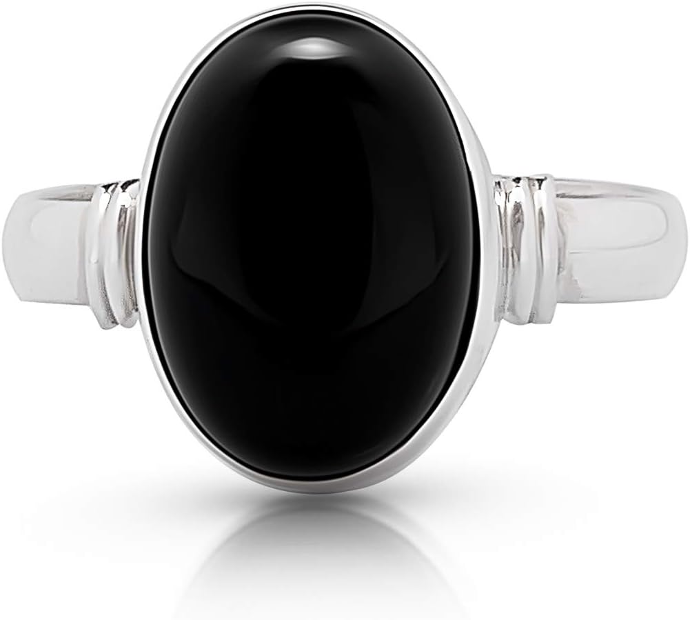 Black onyx Oval Stone Ring 925 Sterling Silver Vintage Boho Chic US Size 7 8 9