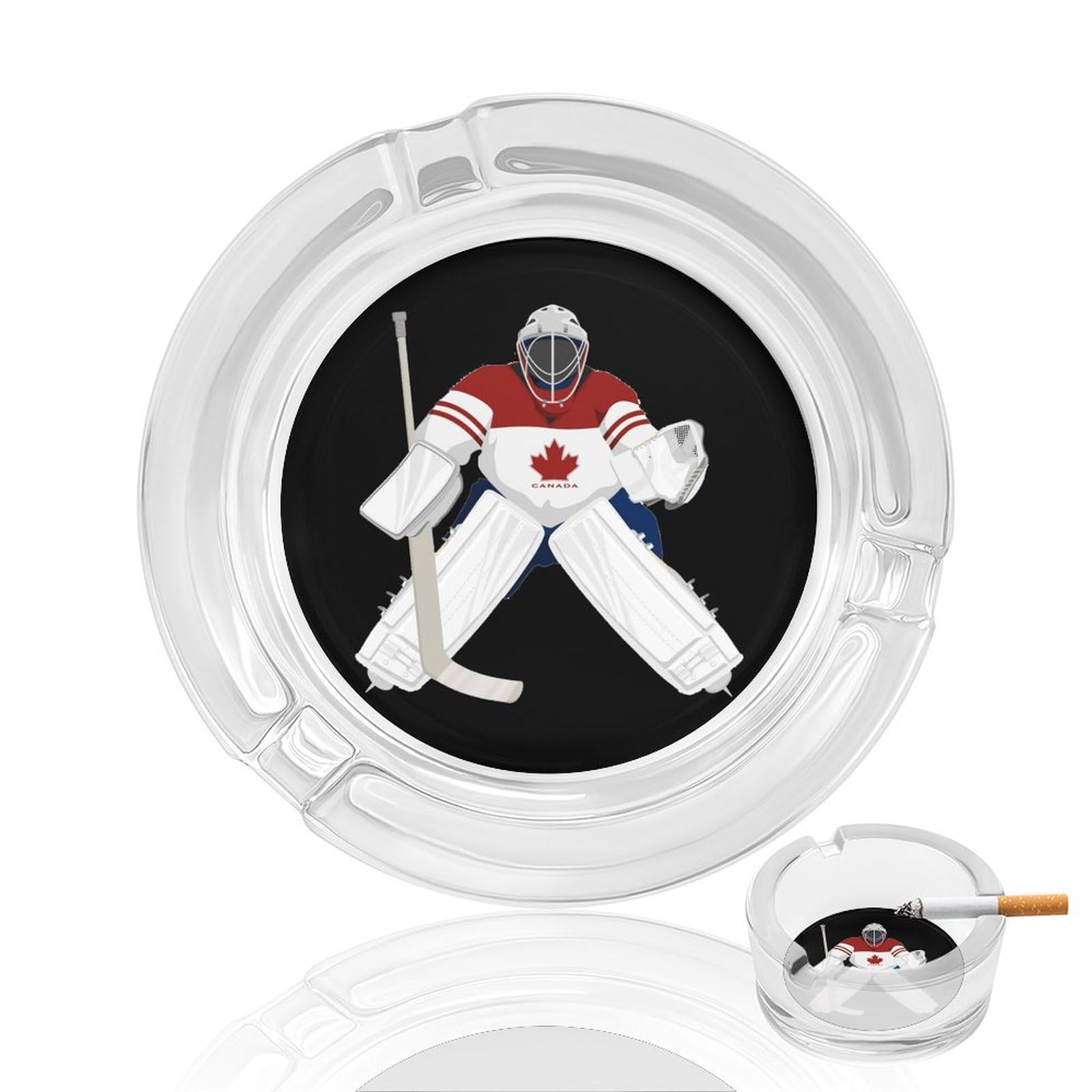 Nclqvjxzkhw Style Ice Hockey Goalkeeper Glass Ashtray Round Ash Tray Smoking Trays For Home Garden Outdoor
