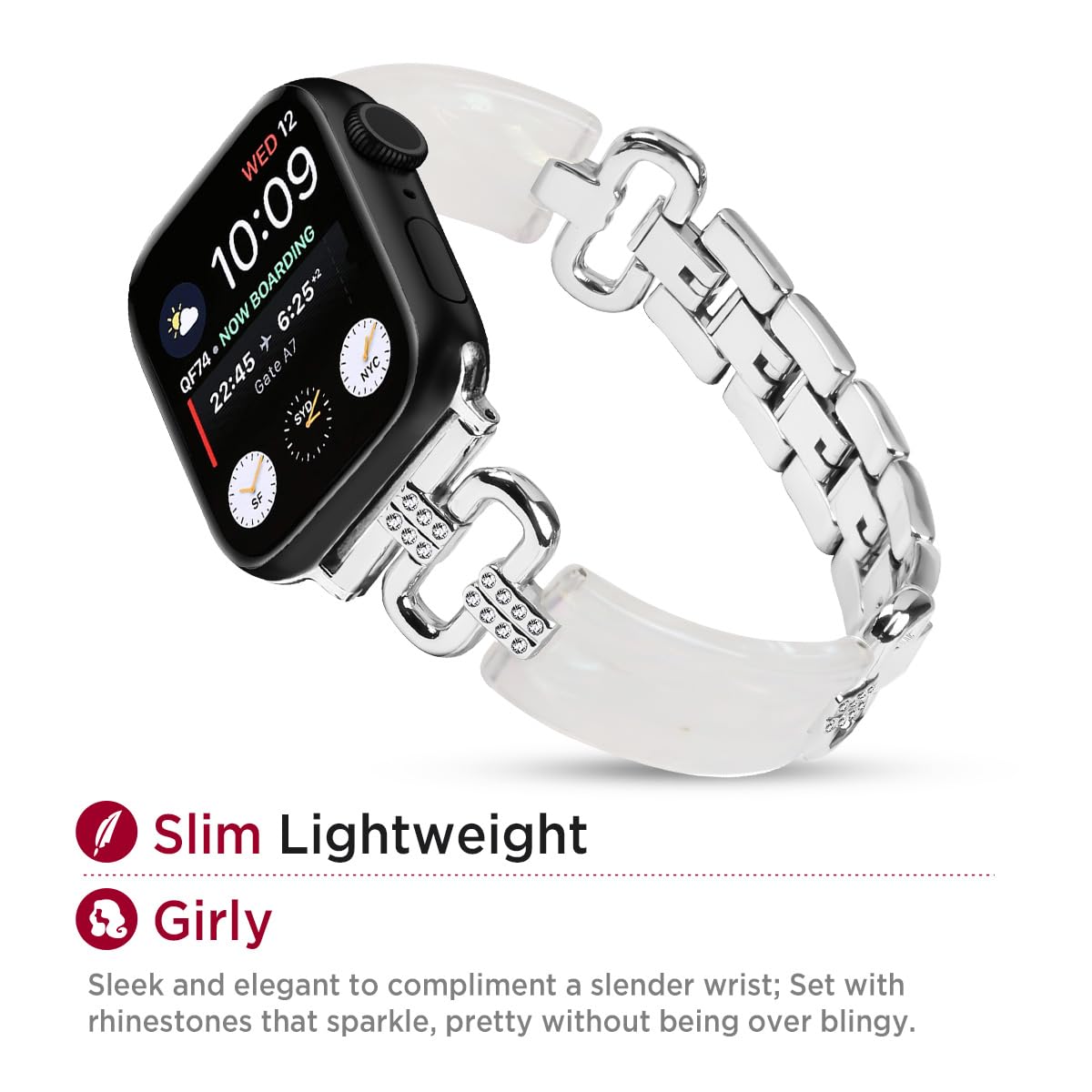 Miimall Resin Strap for Apple Watch Series 11 10 9 8 7 6 5 4 Ultra SE 3 2 1, Bling Metal Strap for iWatch 42mm 41mm 40mm 38mm - Image 3