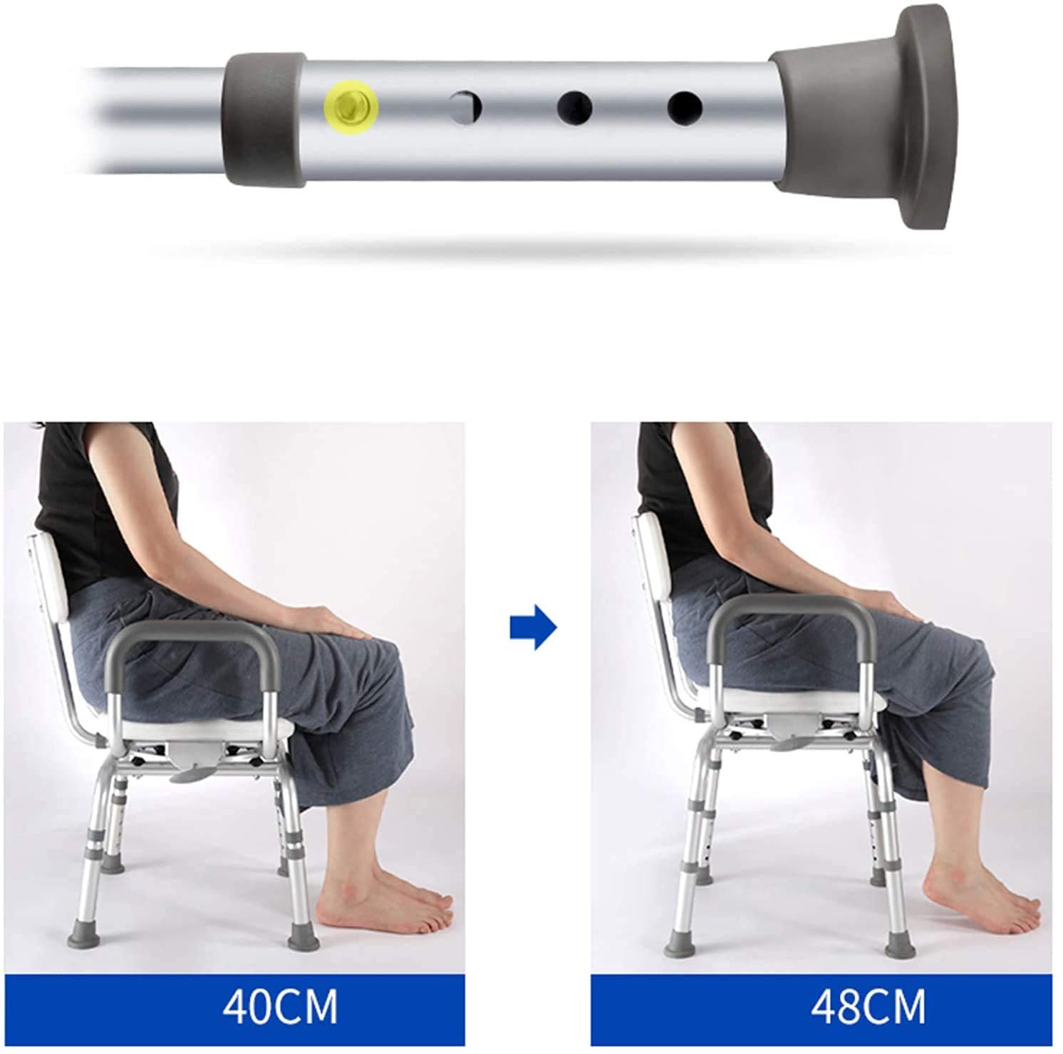 CHEWYNP Silla de Ducha Asiento de Ducha de Altura Ajustable para Trabajo Pesado con Brazos y Respaldo Taburete de Ducha de baño Giratorio Antideslizante, para Ancianos Instalaciones Auxili
