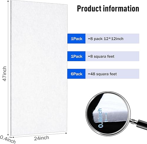 Miniatura 2 de Frienda Paquete de 6 paneles acústicos grandes de 47 x 24 x 0.4 pulgadas, paneles de espuma autoadhesivos de alta densidad a prueba de sonido, para