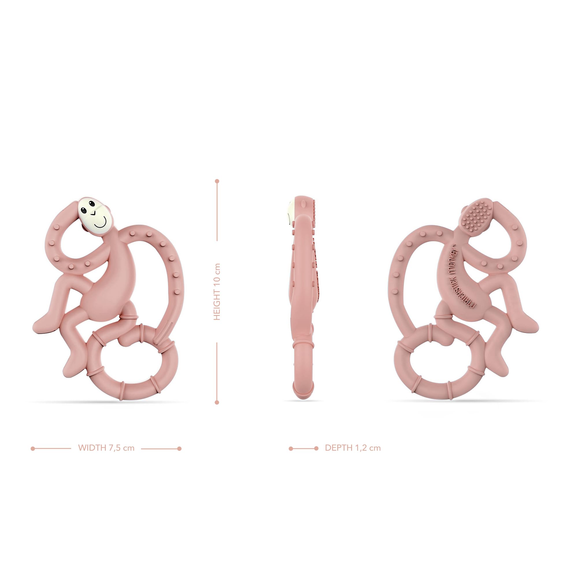Matchstick Monkey, Antimicrobial Silicone Teether, Easy to Grip, BPA Free, 3 Months Old Plus, 10 cm, Dusty Pink Mini Monkey - Image 3