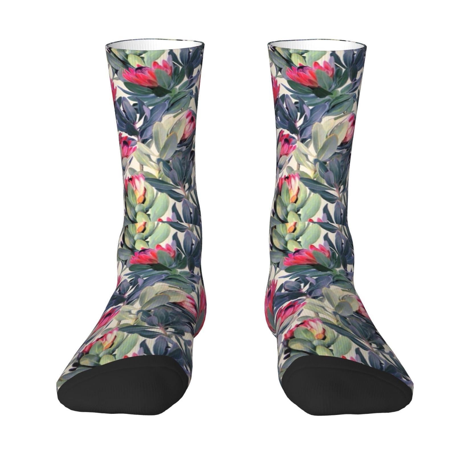 Disnimoo Unisex As Pic Painted Protea Pattern On White Background, Compression Socks Crew Socks Casual Adult Socks Sports Socks