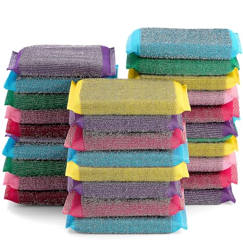 Image of Honeydak 24 Pcs Steel Wool Sponges for Kitchen Multi Use Heavy Duty Non Scratch Scrubbing Dish Cleaner Sponges for Cleaning, Pots and Pans