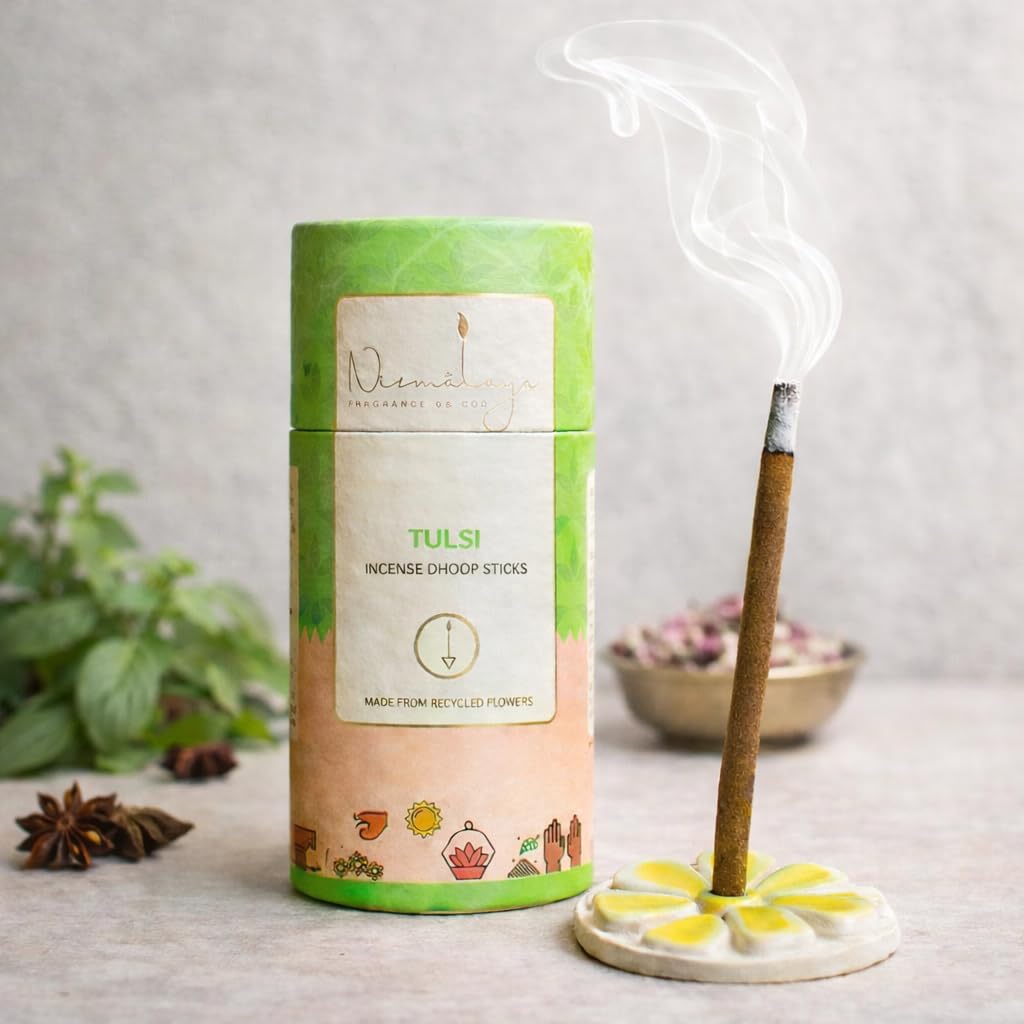 PremiumTulsi Bamboo-Less Dhoop Sticks | 100% Natural Organic | 40 Sticks with Ceramic Stand | Long-Lasting and Soothing fragrances for Pooja, Meditation, Yoga and Aromatherapy