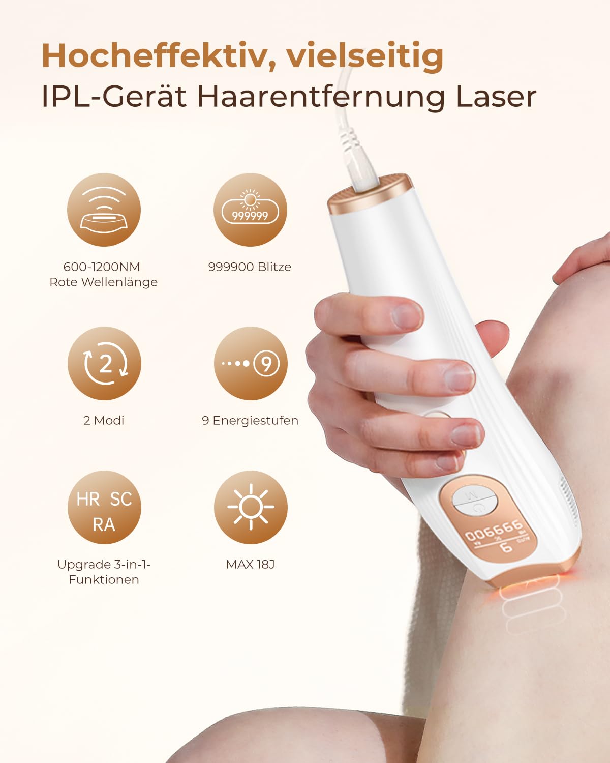 IPL Epilatore Luce Pulsata, 3 in 1 Ad Alta Efficienza Laser Epilatore Luce Pulsata con HR/SC/RA, 9 livelli di energia, 999,900 Lampi, 600 NM Epilatore a Luce Pulsata per Donna, Uomo, Viso