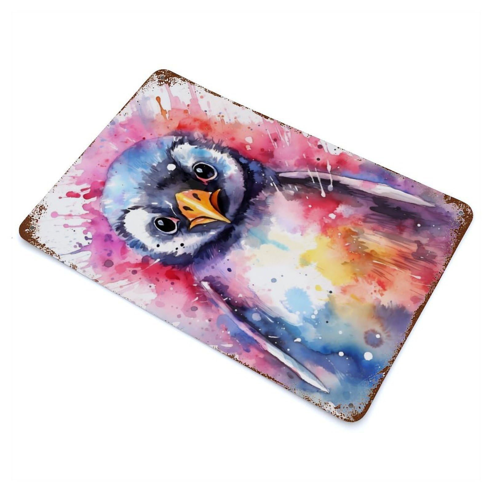 Penguin Colorful Rusty Metal Tin Sign 11.8"x7.9", Industrial Home Decor for Garage, Pub Or Kitchen