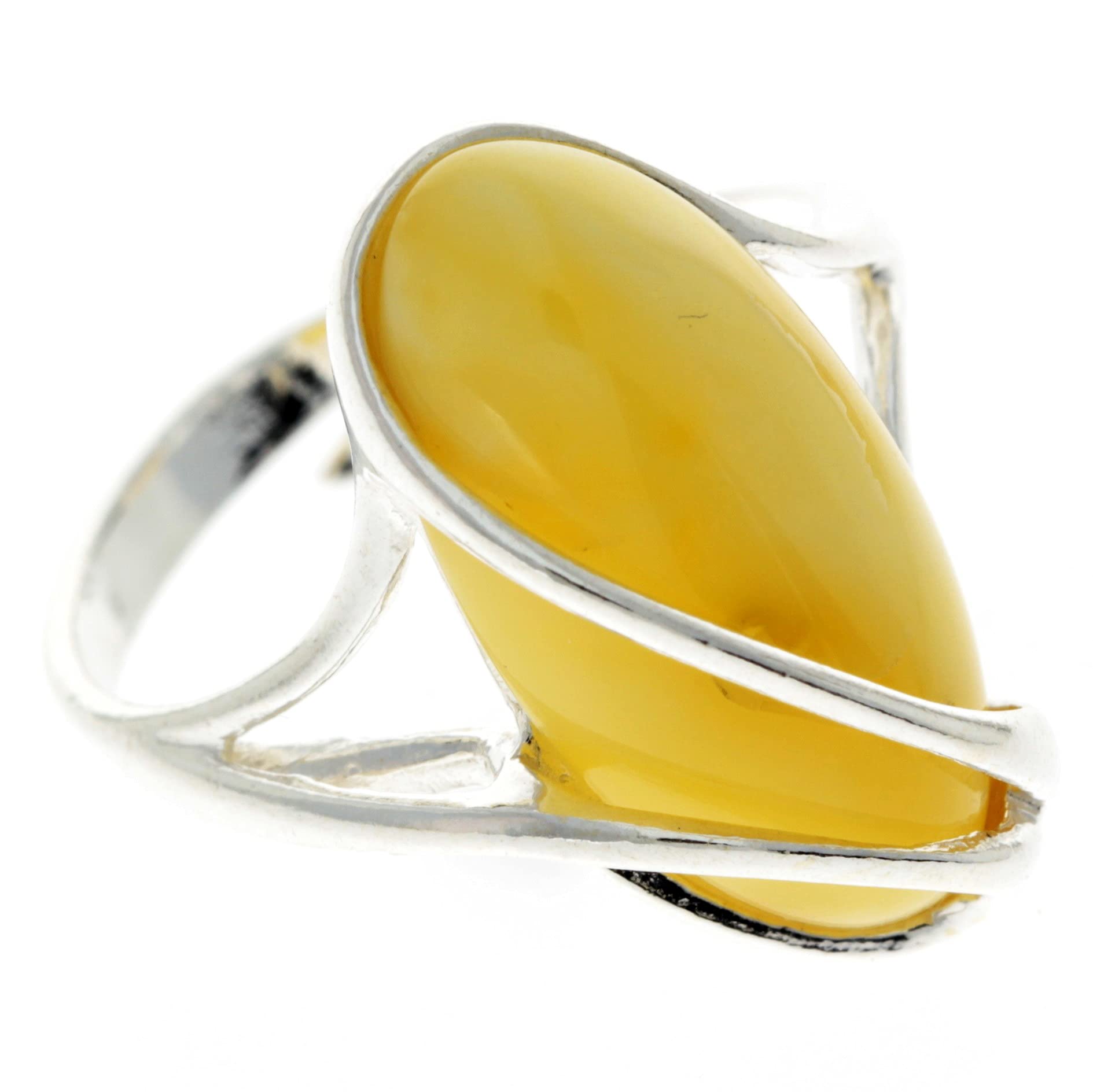 SilverAmber JewelleryGenuine Baltic Amber & 925 Sterling Silver Modern Designer Adjustable Ring - GL423, Butterscotch Amber,