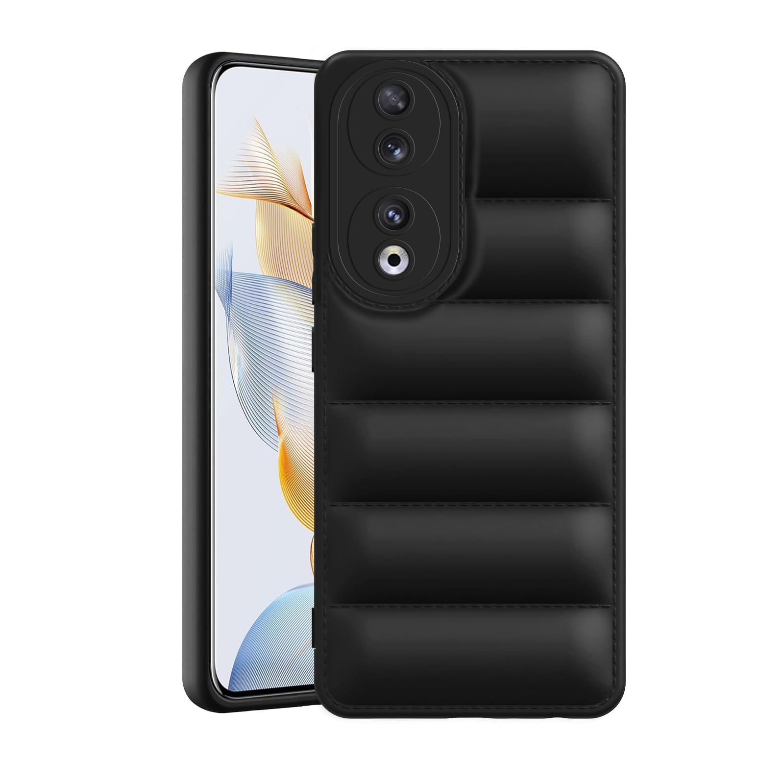 Amazon Brand - Solimo Rubber Puffer Case Camera Protection Soft Back Cover for Honor 90 5G - Black (B0CQT8J1HX) Amazon Price History, Amazon Price Tracker