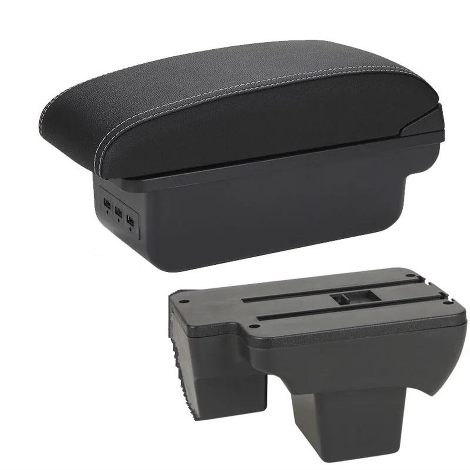 NMJLQW Storage Rack Armrest Box Car Armrest Dedicated Retrofit For Polo 2020-2024 Storage Box Retrofit Parts Car Accessories(B3 Black white 3USB)