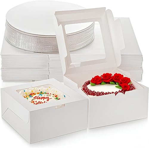AVLA Paquete de 20 cajas para pasteles con ventana, cajas de panadería de 10 pulgadas con tablas, contenedor desechable para pasteles de postres,