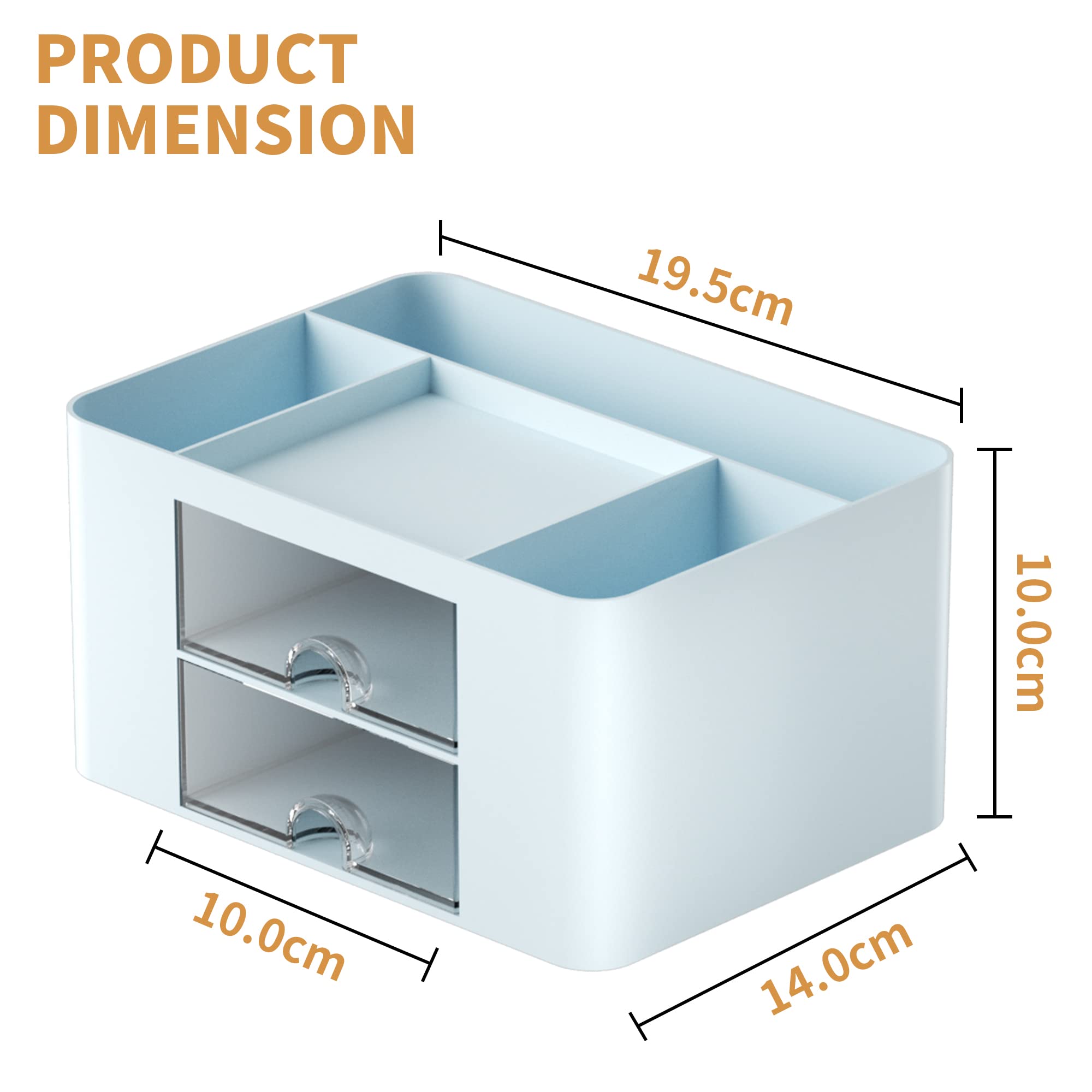 Marbrasse Desk Organiser with Drawers,Multifunctional Pen Holder with 7 Compartments,Stationary Organiser for Home Office Desk and Accessories(Blue) - Image 4