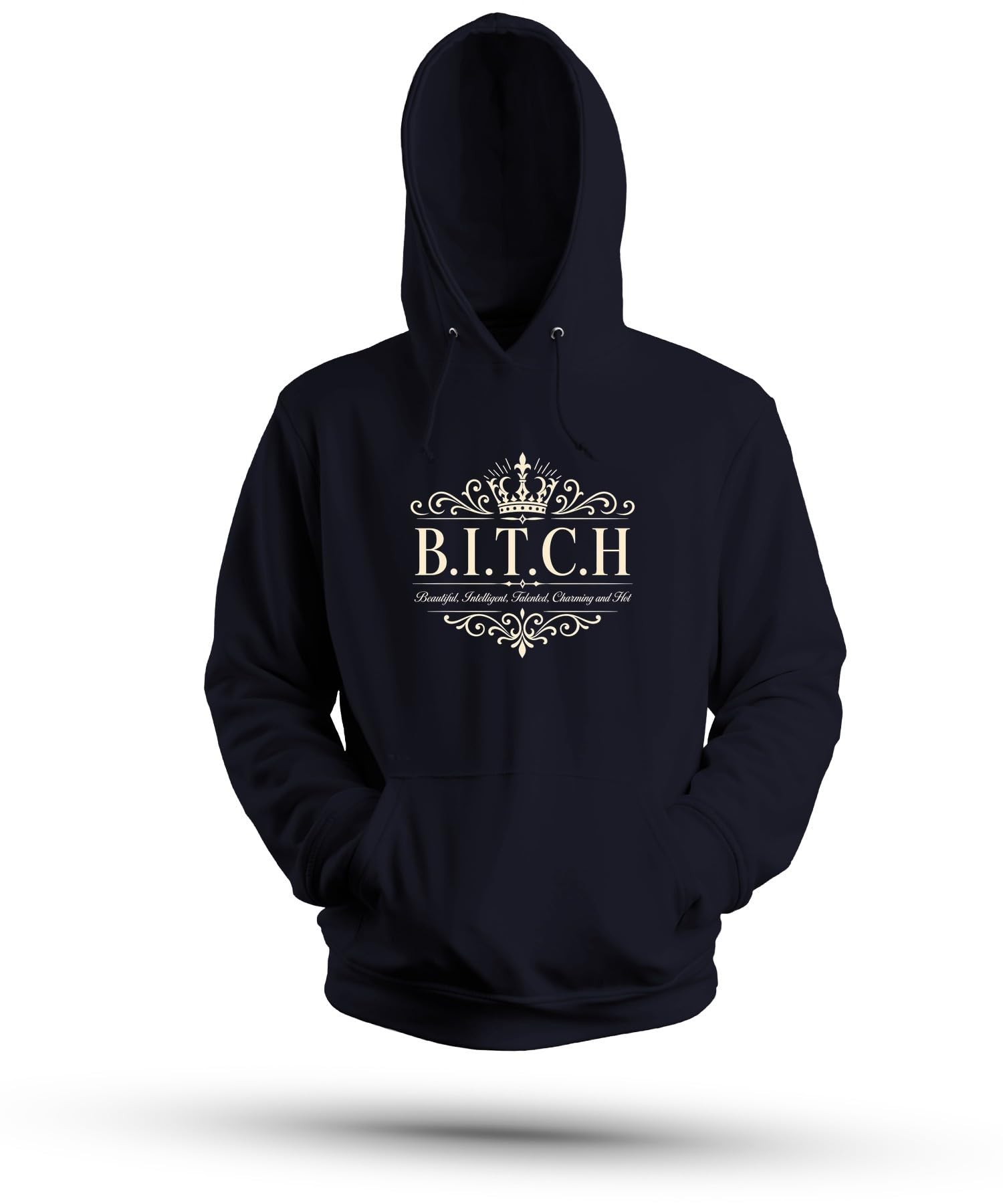 B.I.T.C.H Beautiful Statement bluza z kapturem | Sarkazm Królowa Diva Księżniczka Pewna siebie Kobieta Pomysł na prezent Śmieszny Prowokujący Moda Girlpower Złoto