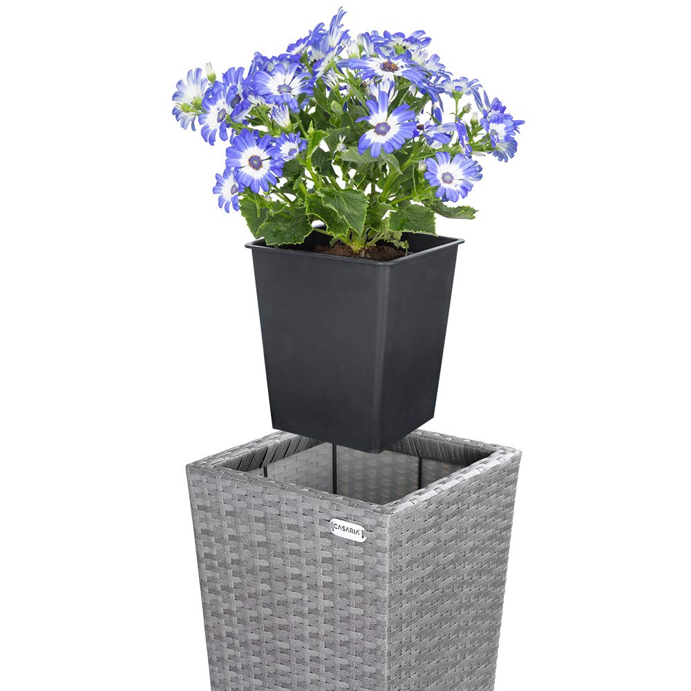 Deuba CASARIA® Set di 3 Vasi da Fiori in Polyrattan Intrecciato con Sottovaso e Foro Deflusso Acqua Richiudibile Vaso per Piante Effetto Rattan da Esterno Giardino Fioriere Fioriera