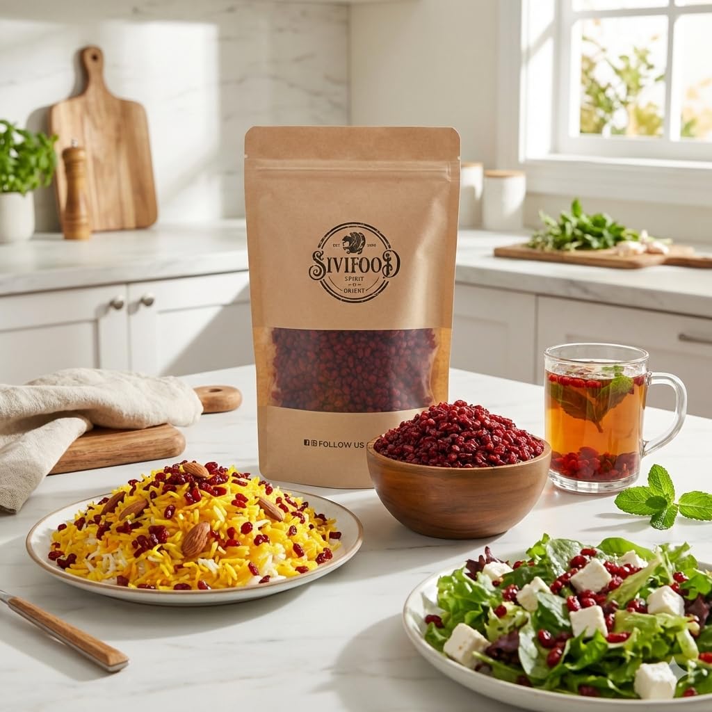 SIVIFOOD Épine-vinette 1kg - Baies de Berbéris séchées naturelles – Qualité premium – Sans sucre ajouté – Super-aliment idéal pour muesli, boulangerie, cuisine orientale, vegan 1000g