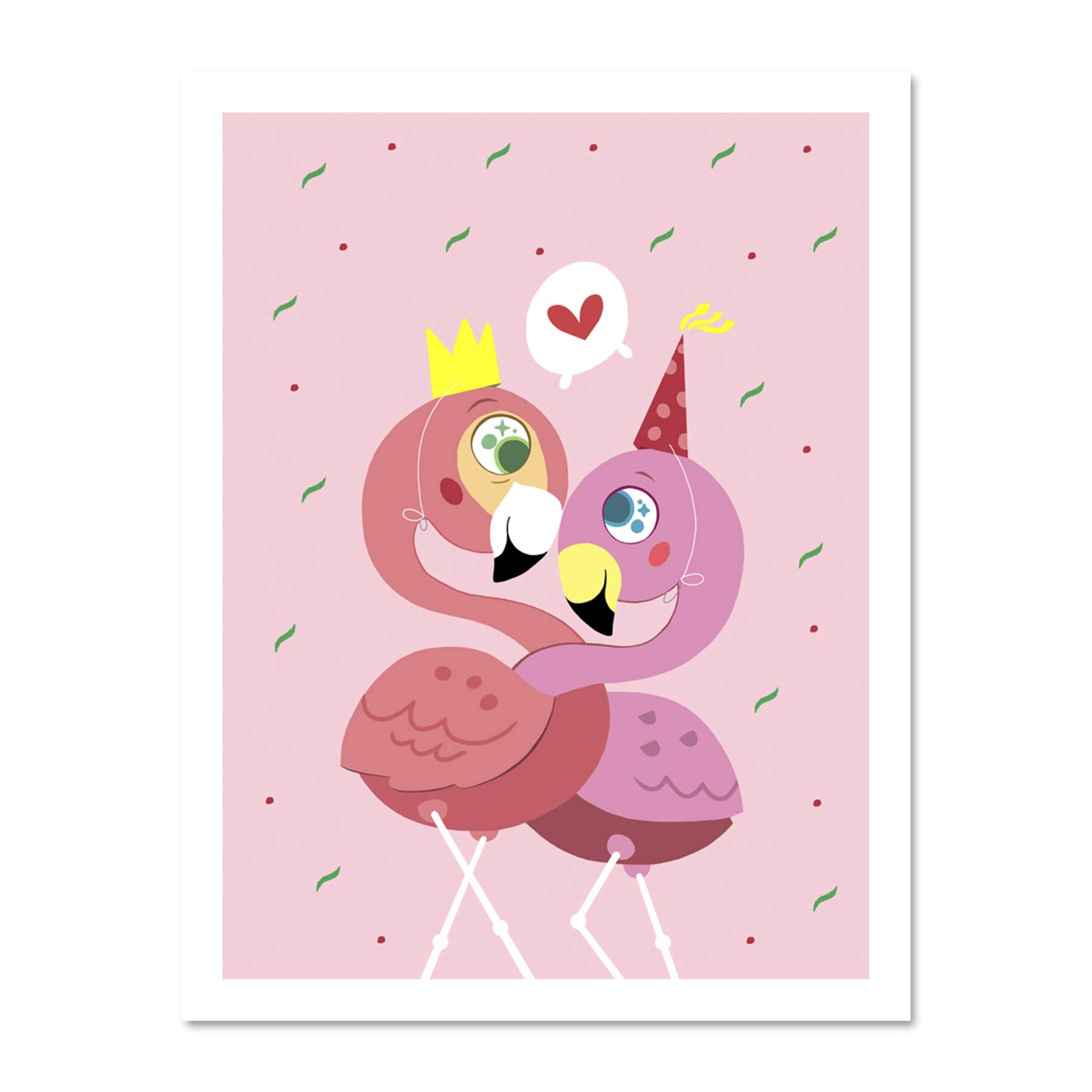 Wee Blue Coo Kawaii Flamingo Love Large Framed Art Print Wall Poster 18x24 inch