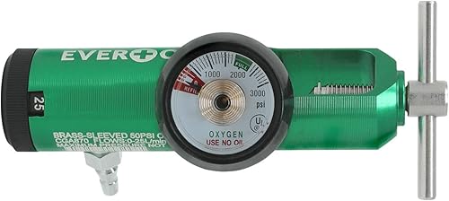 Miniatura 1 de EverOne Mini regulador de oxígeno con llave, 0-25 litros min, manga de latón, conexión CGA 870, manga de latón