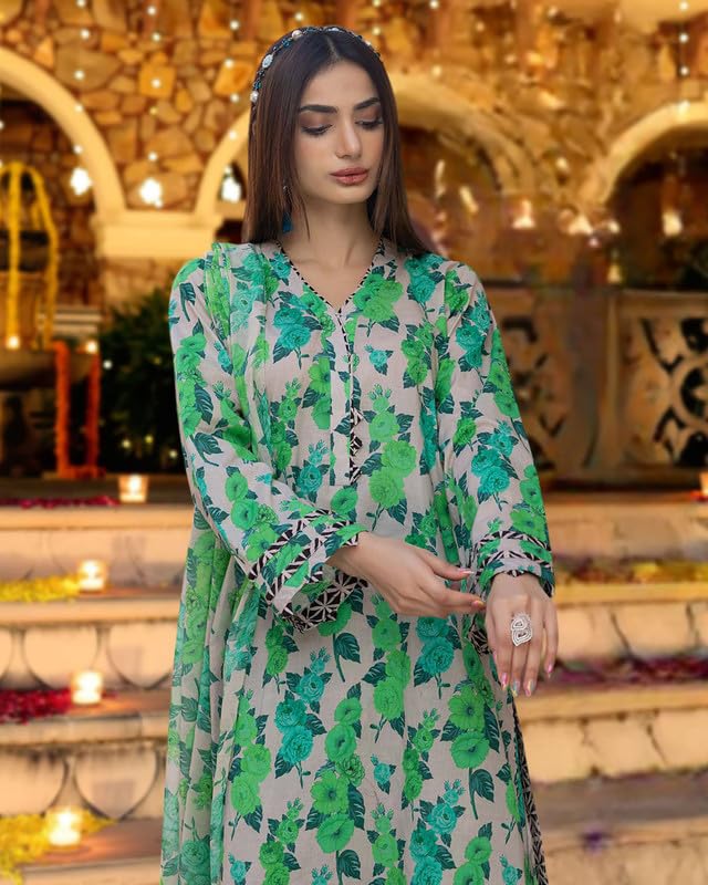 I Enterprise Women's Cotton Floral Regular Dress Shirt (Ay1_Set024_Green