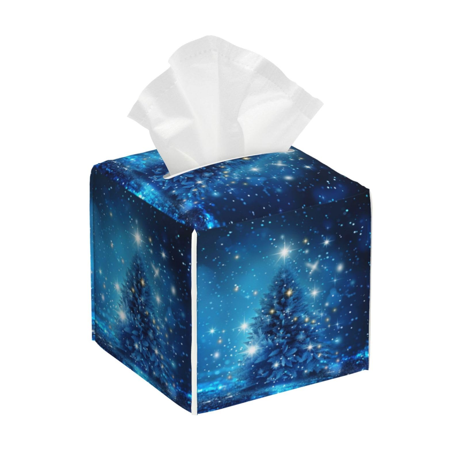 Square Tissue Boxes 5.2"x5.2"x5.2" Blue Tree Tissue Holder Decor for Vanity Countertop/Home/Car/Office