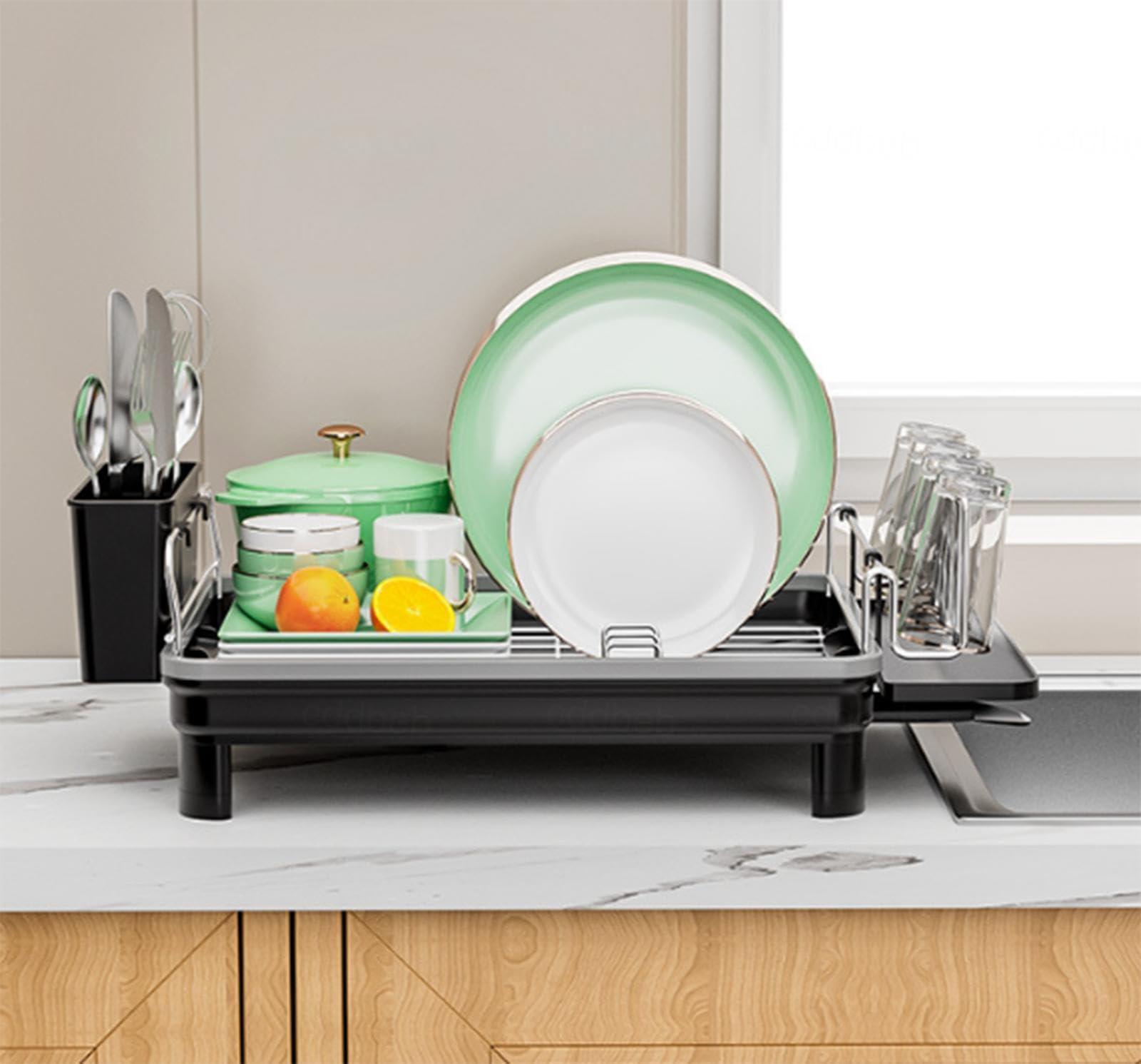 Scolapiatti da Cucina,Grande con portabicchieri,scolapiatti Multifunzionale e portautensili,scolapiatti salvaspazio per Il bancone della Cucina,A