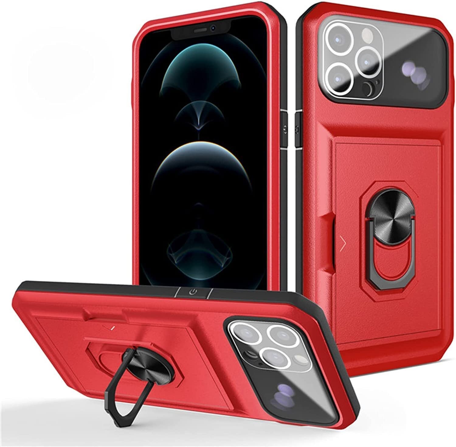 Coque iPhone 13 antichoc rouge étui rigide aimanté porte-carte