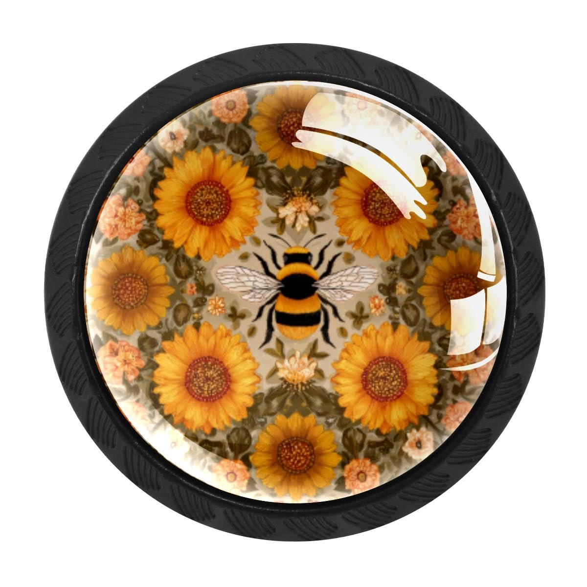 Heoeh Multi 5 4 Pcs Kitchen Cabinet Knobs, Bee Sunflowers Drawer Knobs Dresser Handles