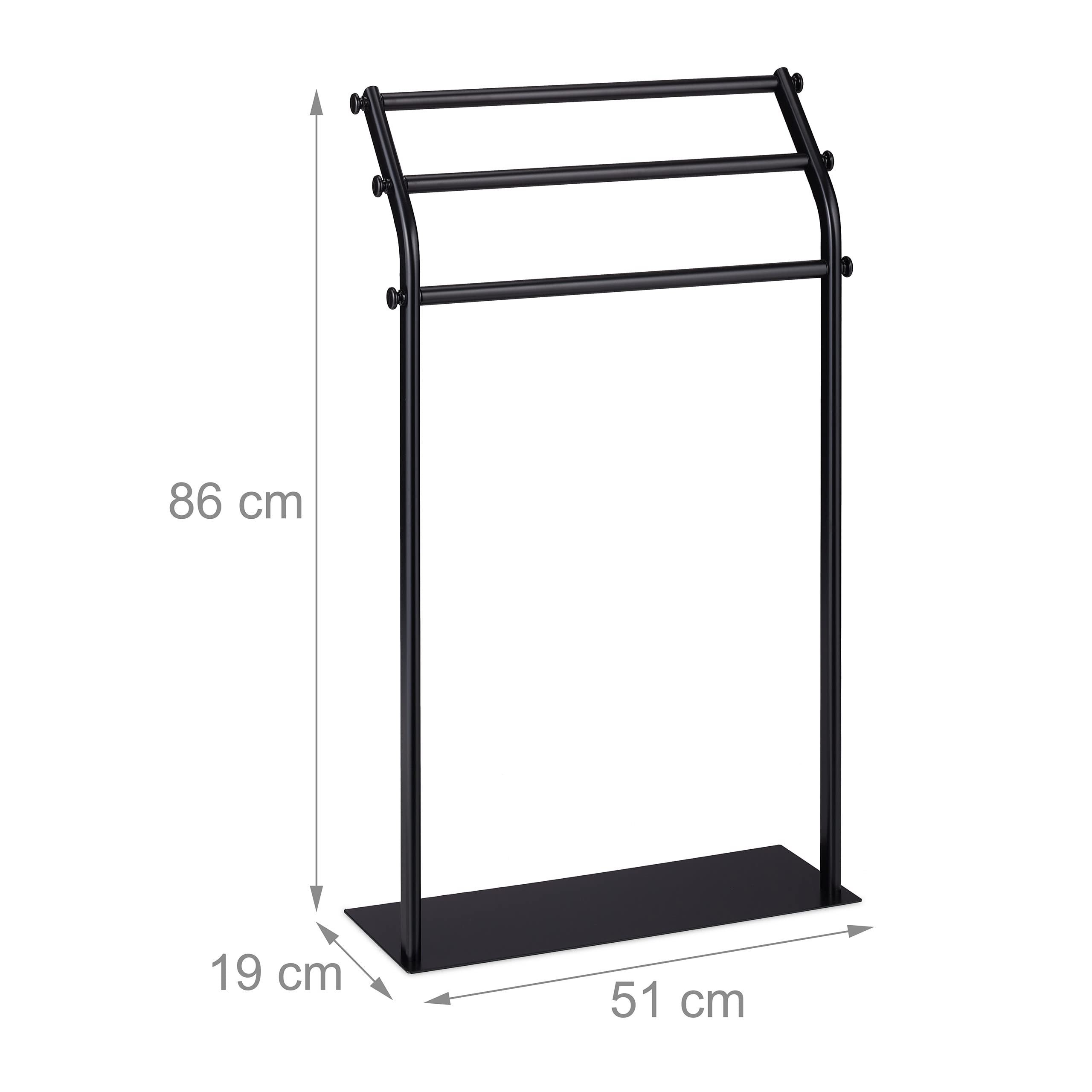 Porta Asciugamani Da Terra Relaxdays, 3 Bracci, Acciaio Nero - Per Bagno E Casa