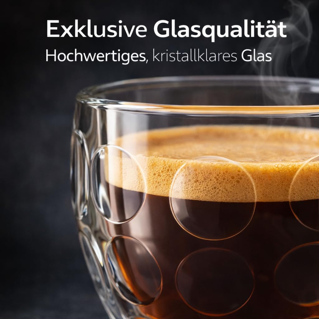 Espressotassen Glas 80ml - 6er Set - Espressogläser Mokkatassen – dickwandig & kristallklar – robuste Espresso Gläser für Siebträgermaschine & Kaffeevollautomat