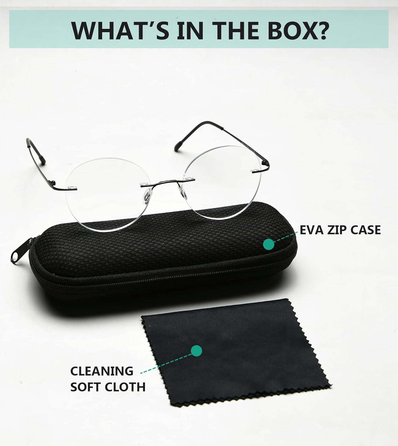 Eyekepper Frameless Eyeglasses Women - Round Rimless Eyewear Men Black +0.00 Black image 5 of 7 B07V36HB9N