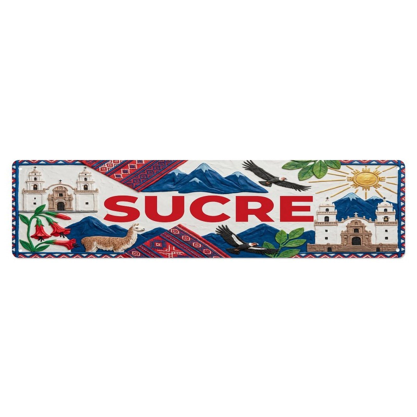 Cwbufd Vintage Style Vintage Sucre Bolivia Flag Pattern Vintage Metal Tin Sign Plaque Wall Decor For Cafe, Club Bar, Office, Garden Metal Poster 4X16inch