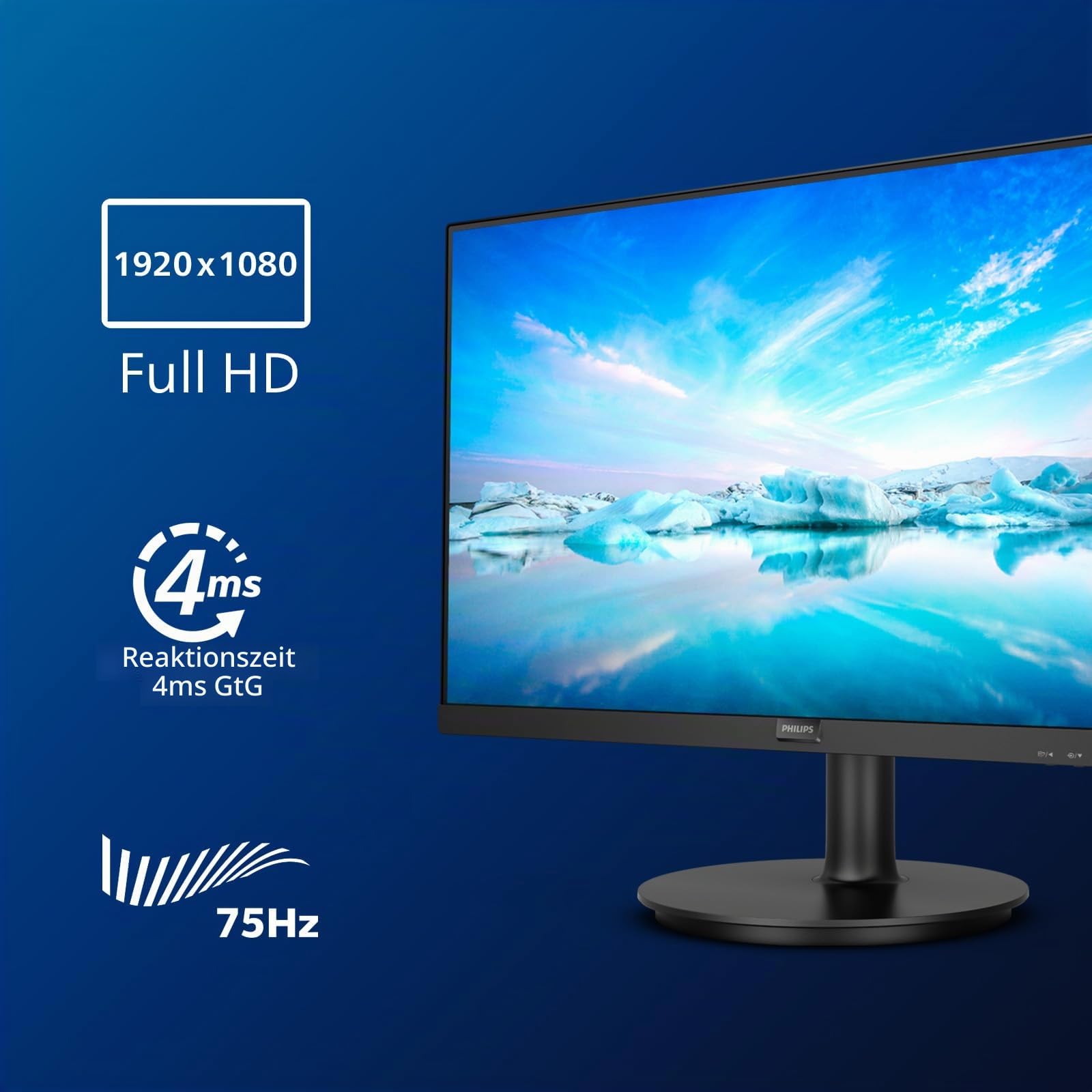 Philips 241V8L - 24 Zoll FHD Monitor, AdaptiveSync (1920x1080, 75 Hz, VGA, HDMI) schwarz