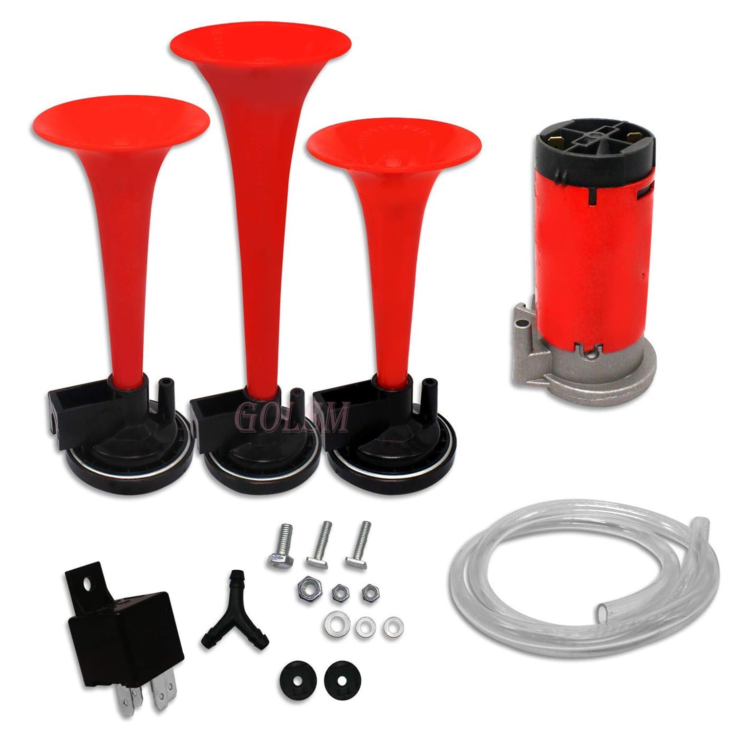 Bike Universal GO-HN02 Air Pressure 3 Pipe Horn With 12 Volt Air Compressor Red For Royal Enfield Electra Twin Spark-image-18