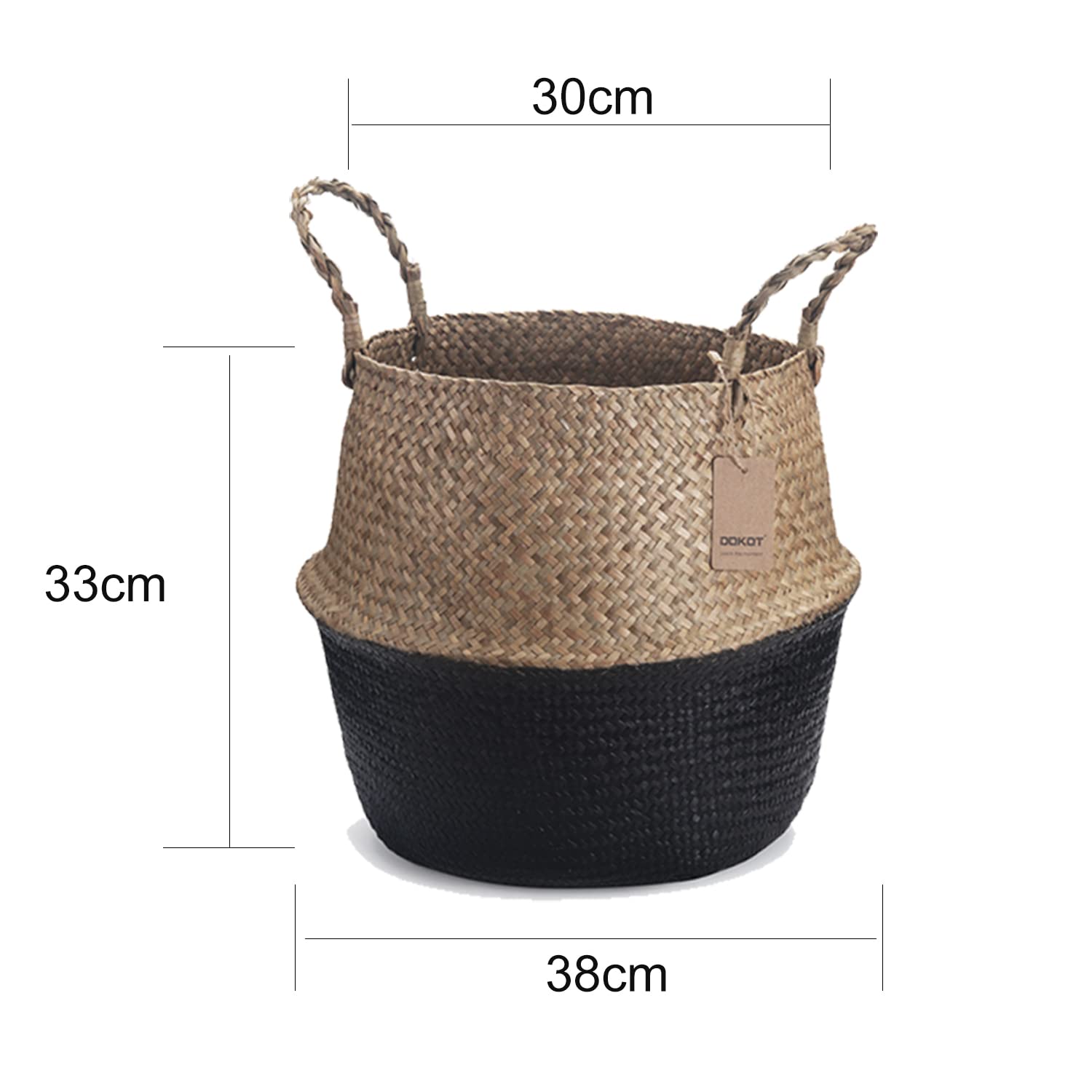 DOKOT Panier Jonc De Mer Rangement Panier Plante Seagrass de Fleur Corbeille en Paille Noir