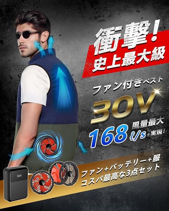 Amazon.co.jp: [KLIFE] ファン付きベスト 空調作業服 ファンバッテリー