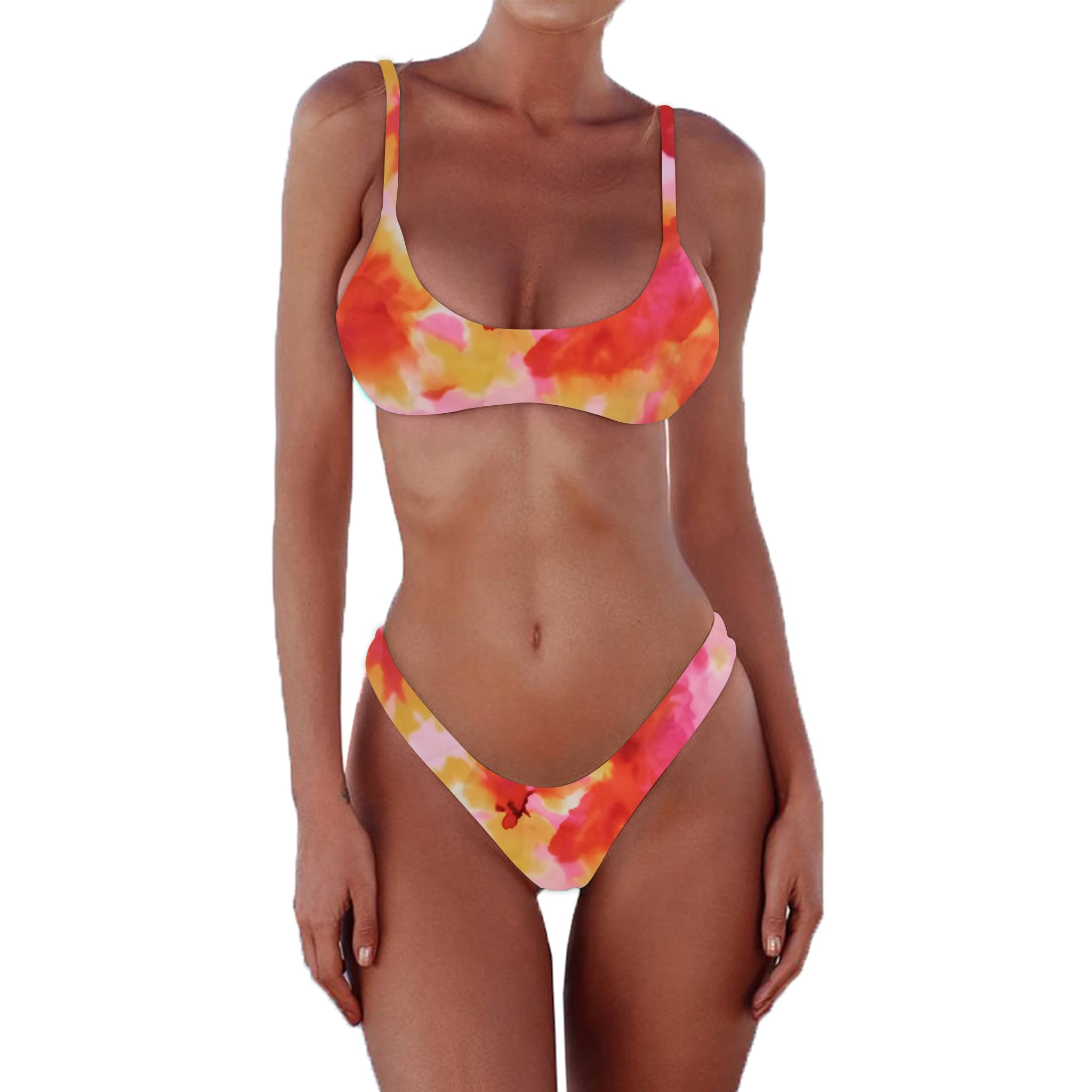 SherryDC Women's Solid Scoop Neck Push Up Padded Brazilian Thong Bikini Swimsuit Bathing Suit