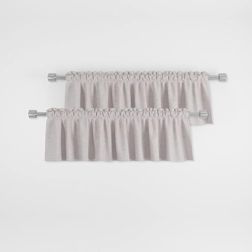 2 cortinas de lino beige texturizadas para sala de estar, 18 pulgadas de largo, para cocina, cortas, pequeñas, pequeñas, para caravana, para baño,