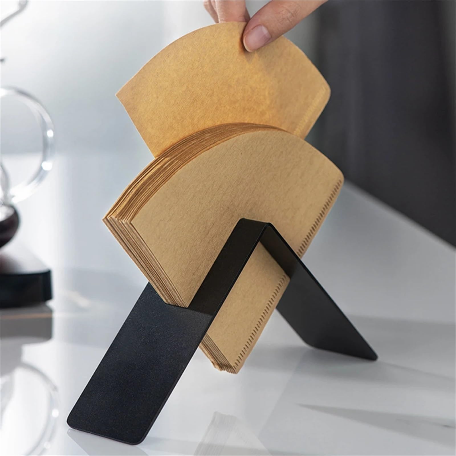 2-teiliges Kaffeefilterpapier-Rack, Kaffeebar-Lagerregal, handgebrühtes Kaffeefilterpapier aus Edelstahl, Halterung mit großer Kapazität Für Kaffeebar(Black 1)