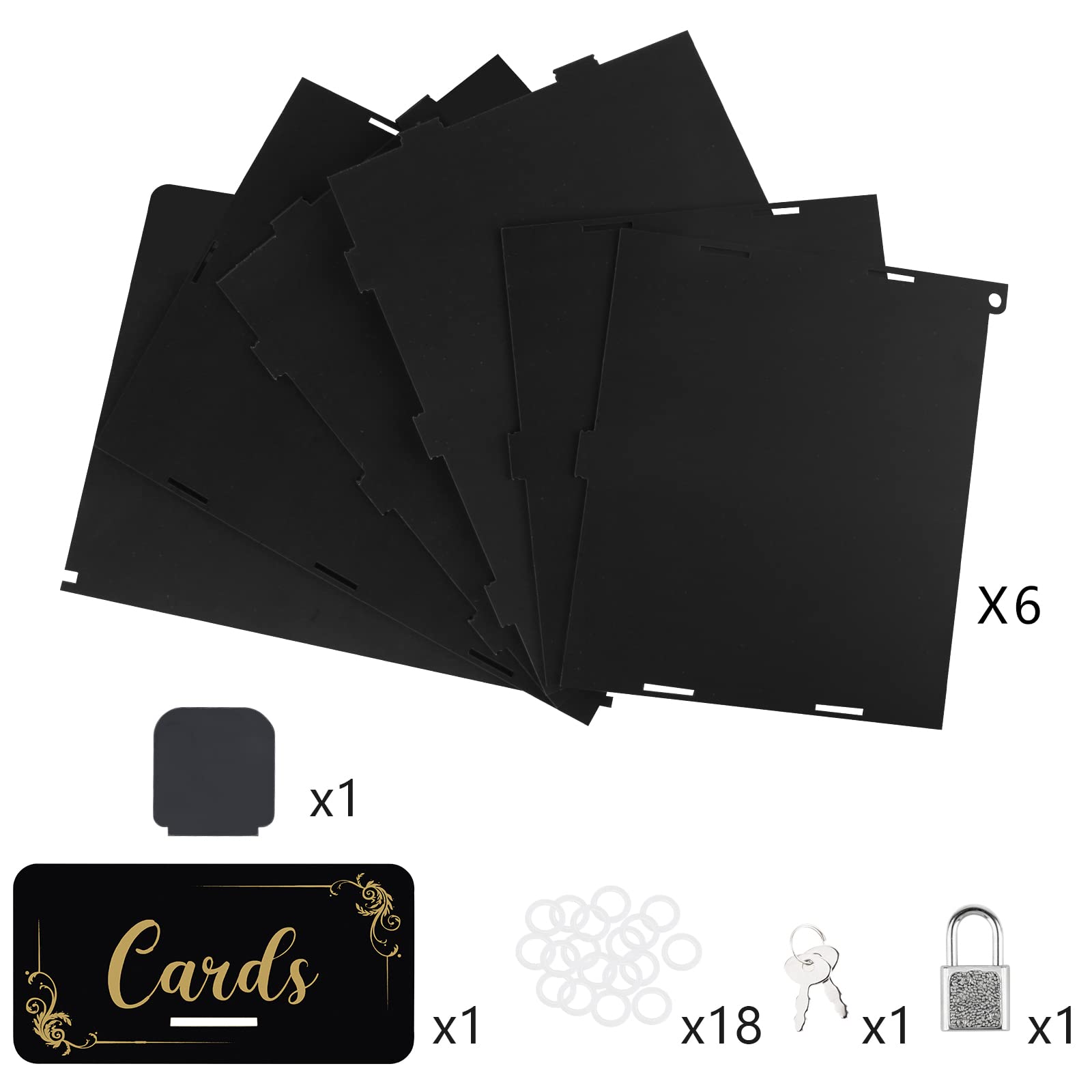 Fowecelt Caja de tarjetas de boda de acrílico negro con cerradura, caja de tarjetas rústica para recepción de boda, despedida de soltera, cumpleaños, baby shower graduación
