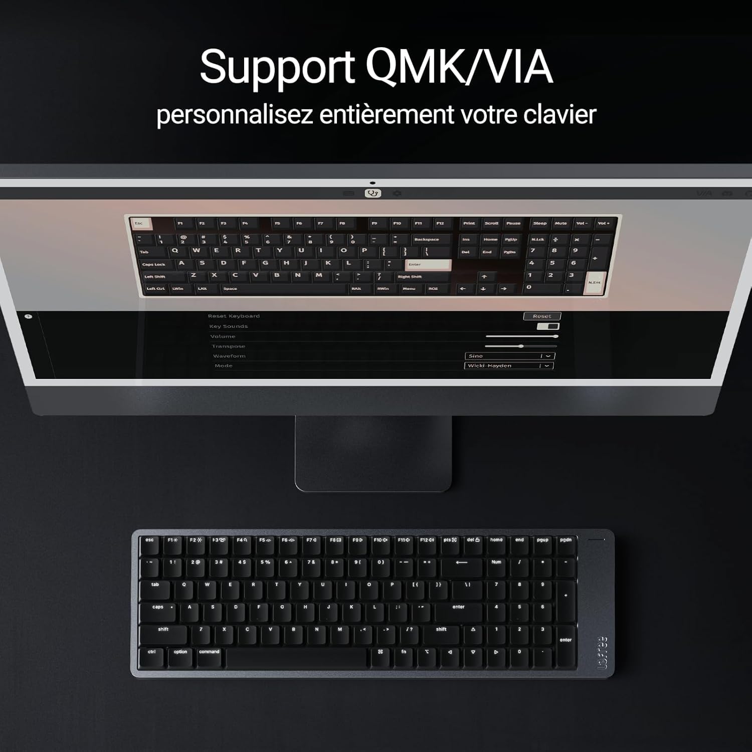Flow2 Clavier mécanique à profil bas (disposition américaine) - Alliage d'aluminium avec commutateurs tactiles pulsés - Clavier sans fil rechargeable avec 3 modes de connexion pour Windows, MacOS