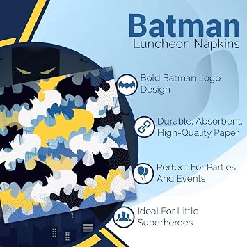 Unique Batman Paper Luncheon Napkins (Pack of 16) - Multicolor Party Napkins, Perfect for Kids Birthday & Celebrations