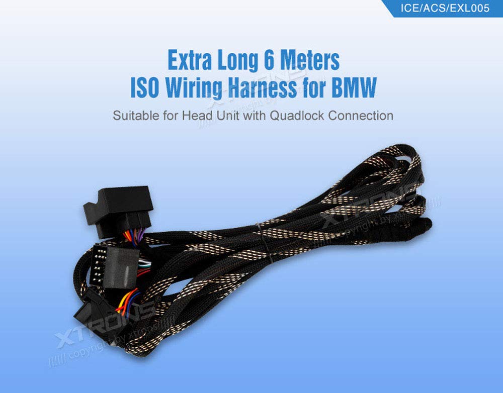 XTRONS® Extra Long 6m ISO Wiring Harness for BMW Head Unit DVD with Quadlock Connection