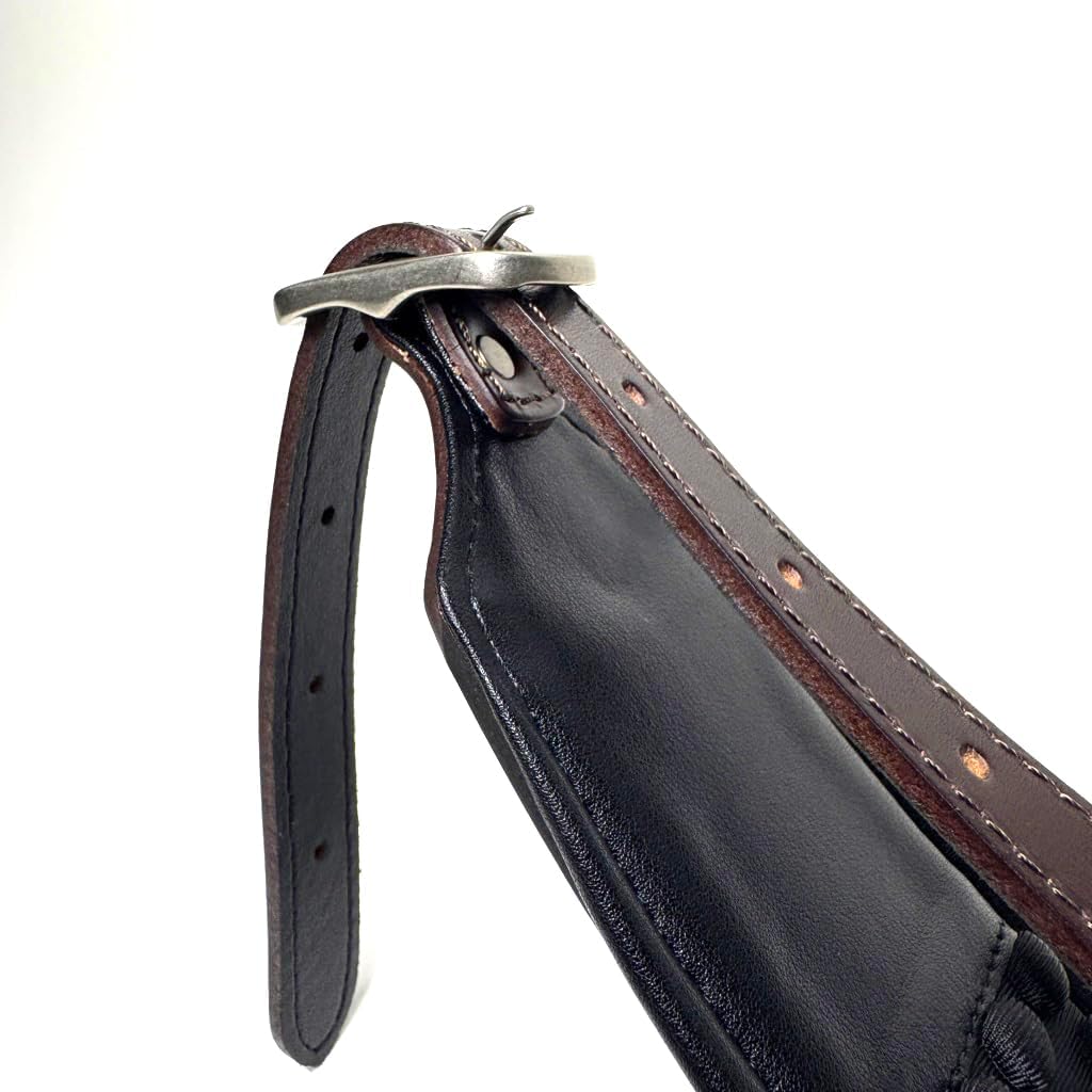 Walker And Williams FPB-43 Super Premium Full Length Grain Leather Air Cell Neoprene Backed Guitar Strap In Dark Hickory Brown Finish, Aged Nickel Buckle For Acoustic, Electric, And Bass Guitars.