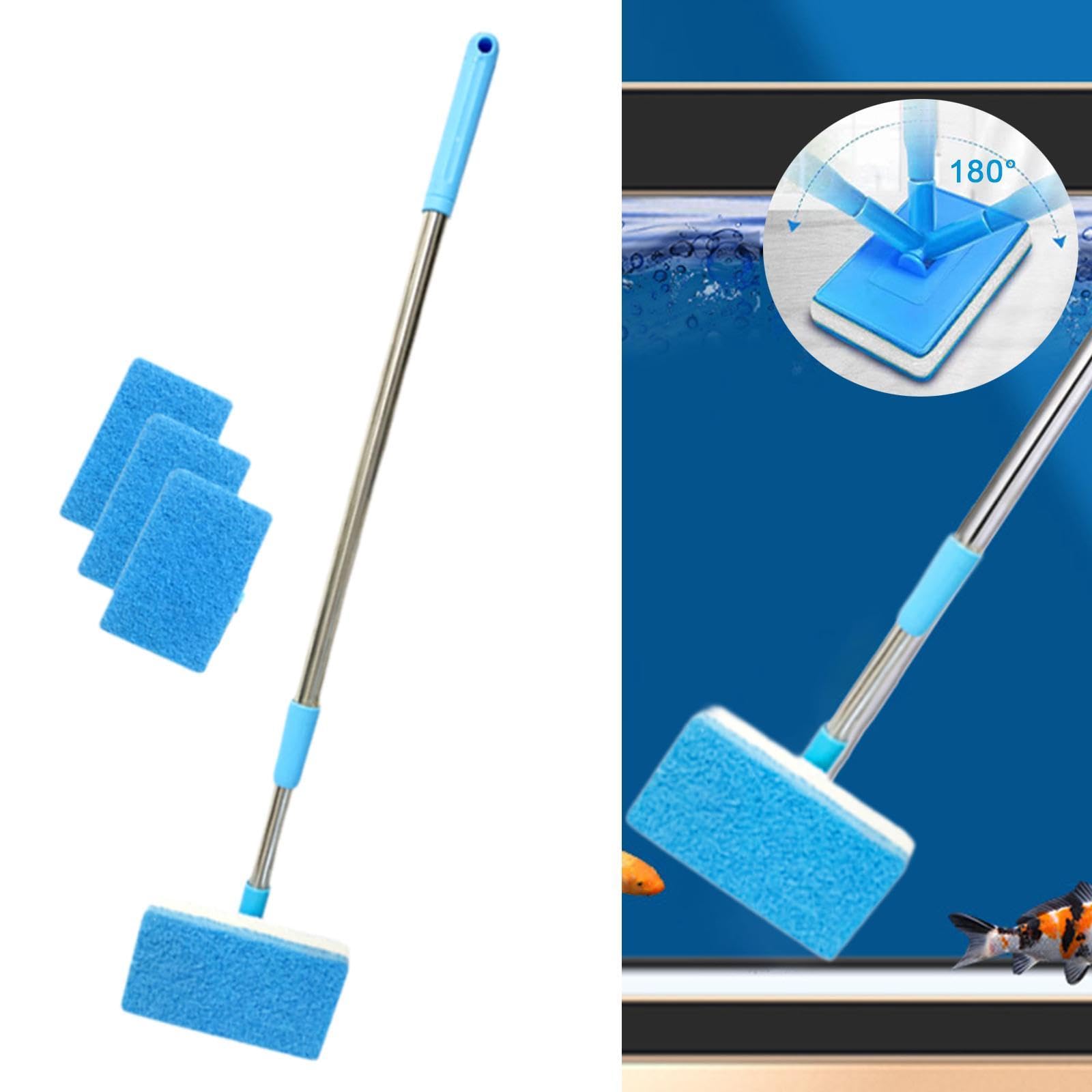 perfk Brosse de Nettoyage D'Aquarium Outil Complet et Grattoir à Algues Épurateur de Vitres avec Manche Long Télescopique Adapté pour L'Entretien des Bacs, Tête Carrée 3